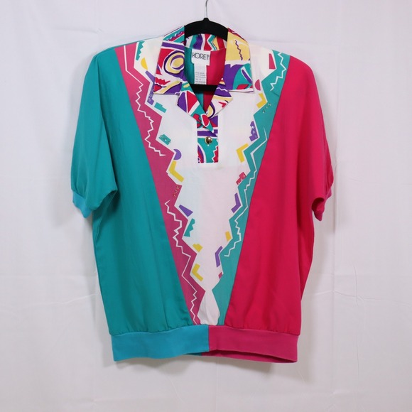 Koret Tops - Koret Colorblock Top S Multicolor Womens Vintage 80s Abstract Geometric Shirt